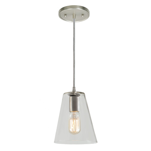 JVI Designs 1300-17 G1 One light grand central Pendant pewter finish 6" Wide, clear mouth blown glass small cone shade